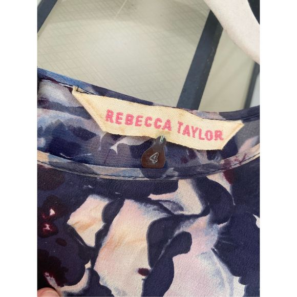 Rebecca Taylor Blue black Abstract Printed Short Sleeve Silk Blouse Sz 4 MP $200 - Picture 6 of 12